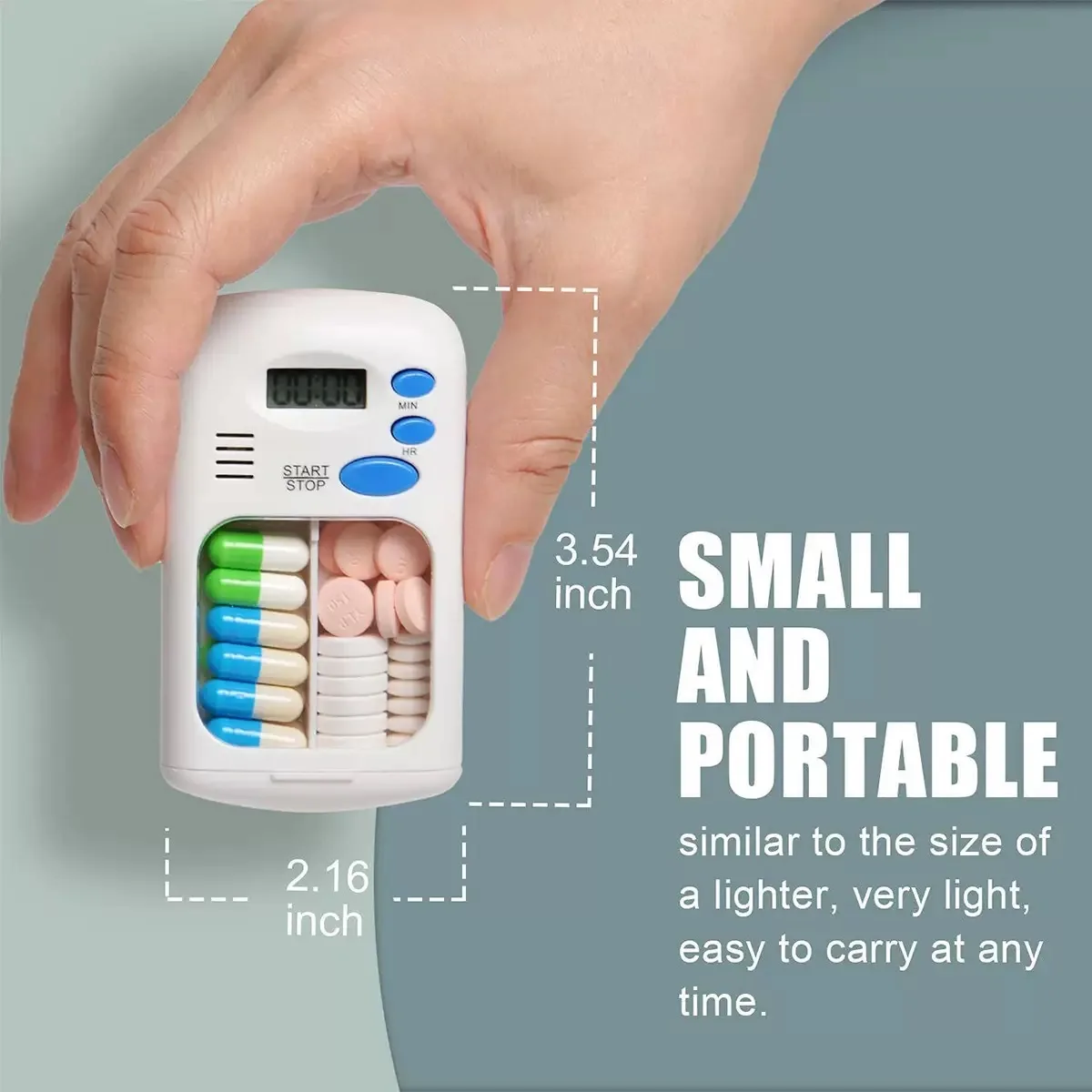 Mini Portable Electronic Intelligent Medicine Box, Transparent Two-compartment Design Pill Box, with Timing Reminder and Alarm view 3
