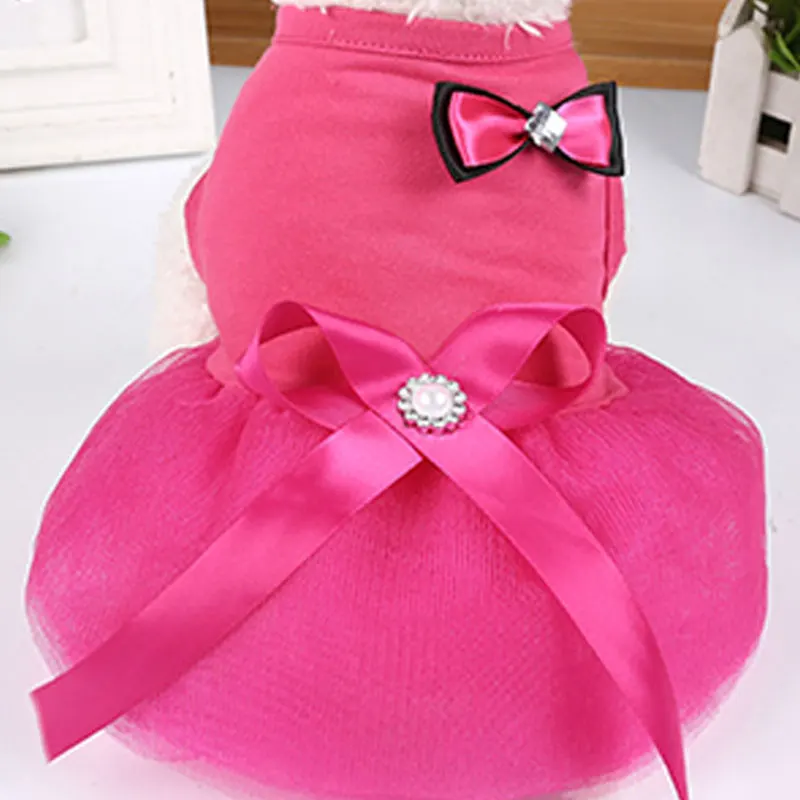 INS Cute Puppy Pet Dog Bowknot Dress Lace Skirt Princess Dress With Bow Cotton Small Dog Clothes Korean Style Clothing New