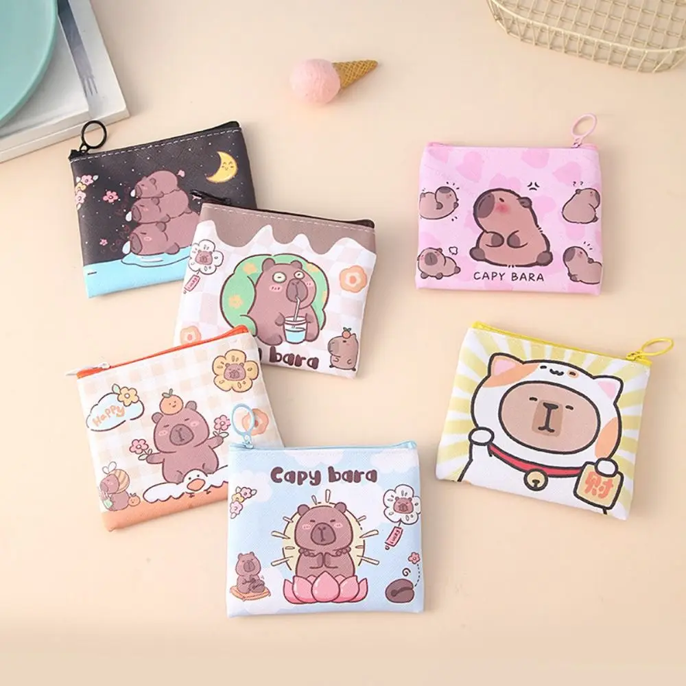 กระเป๋าเก็บ capybara ลาย dompet koin หนัง PU กระเป๋าแต่งหน้าลายการ์ตูนกระเป๋าลิปสติกกันน้ำมีซิปกระเป๋าถือทรงสี่เหลี่ยมขนาดเล็กใช้ในชีวิตประจำวัน