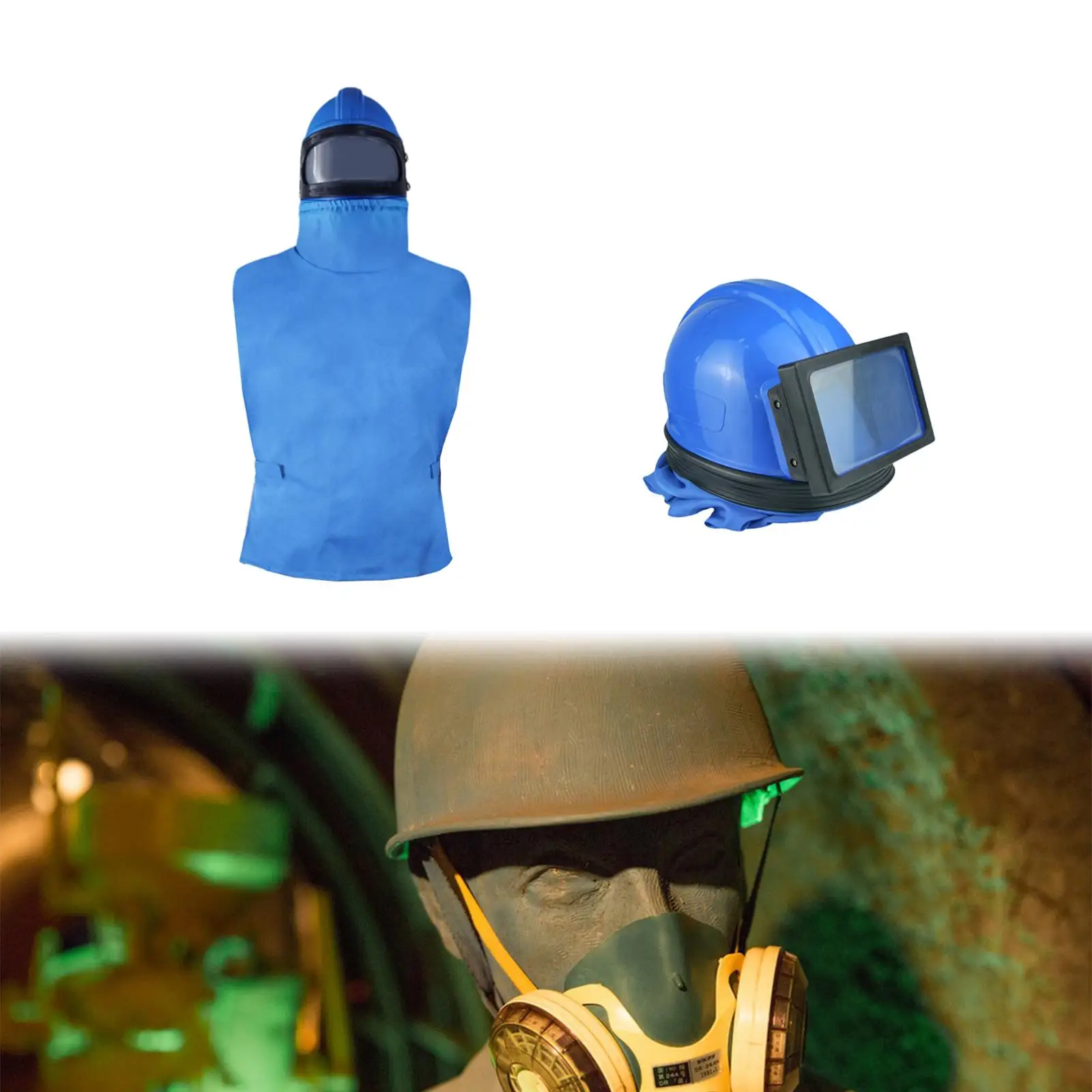 

Sandblast Helmet with Cloak Dustproof Anti Fog Airflow Design Sandblasting Hood for Sanding Grinding Work Spraying Sandblasting