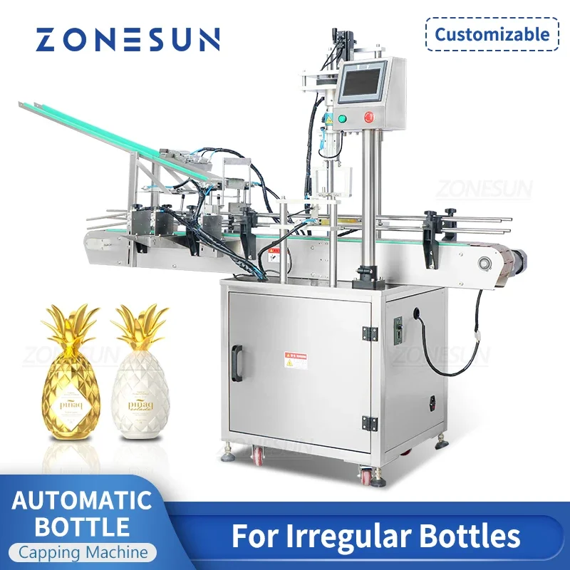 ZONESUN ZS-XG440F Tappatrice automatica per tappi Avvitatrice per bottiglie irregolari Macchina per la chiusura dei tappi a becco d'anatra a forma di ananas