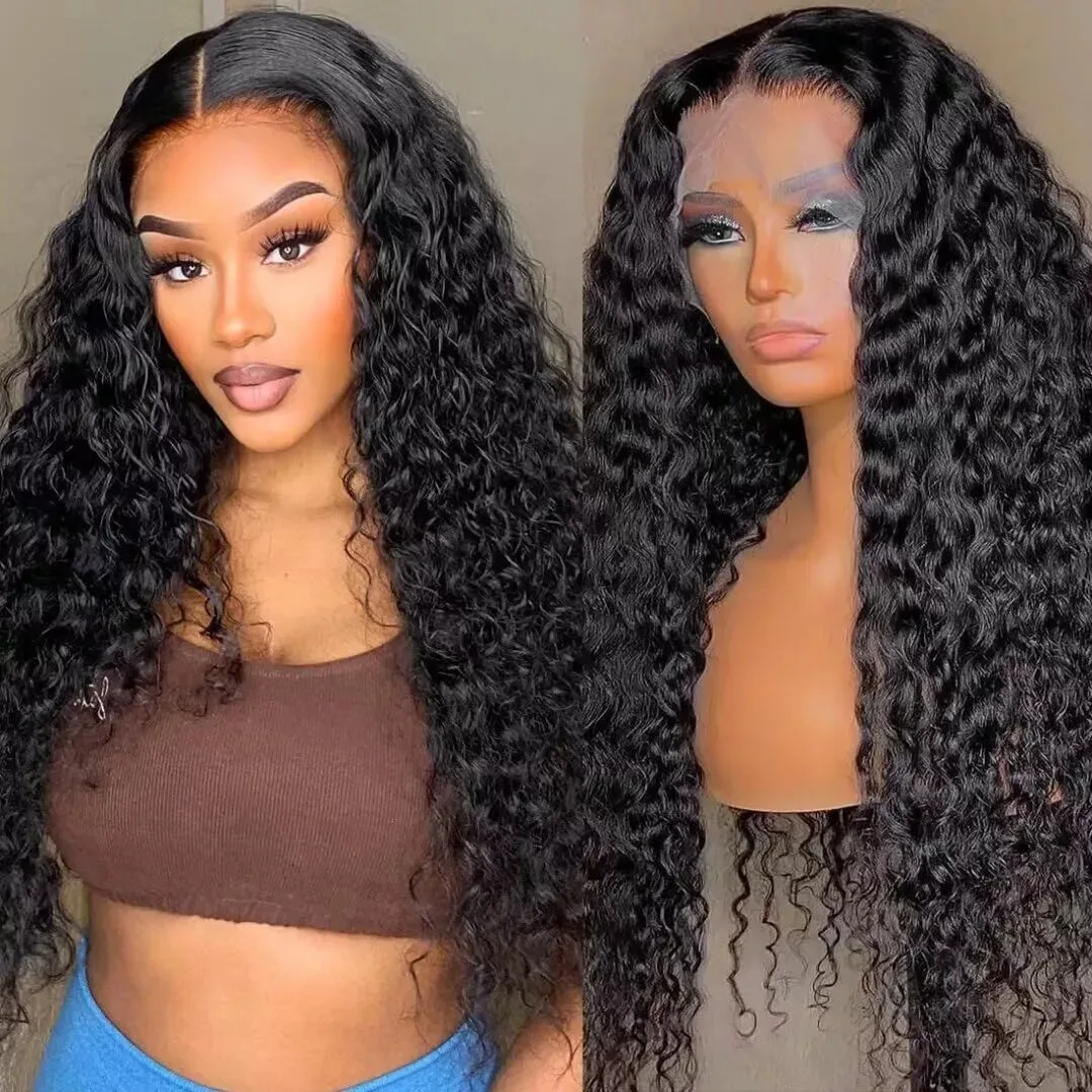 

180 Density 13x6 HD Transparent Lace Front Wig PrePlucked For Women 34 36 Inch Curly Deep Wave Lace Frontal 100% Human Hair Wig