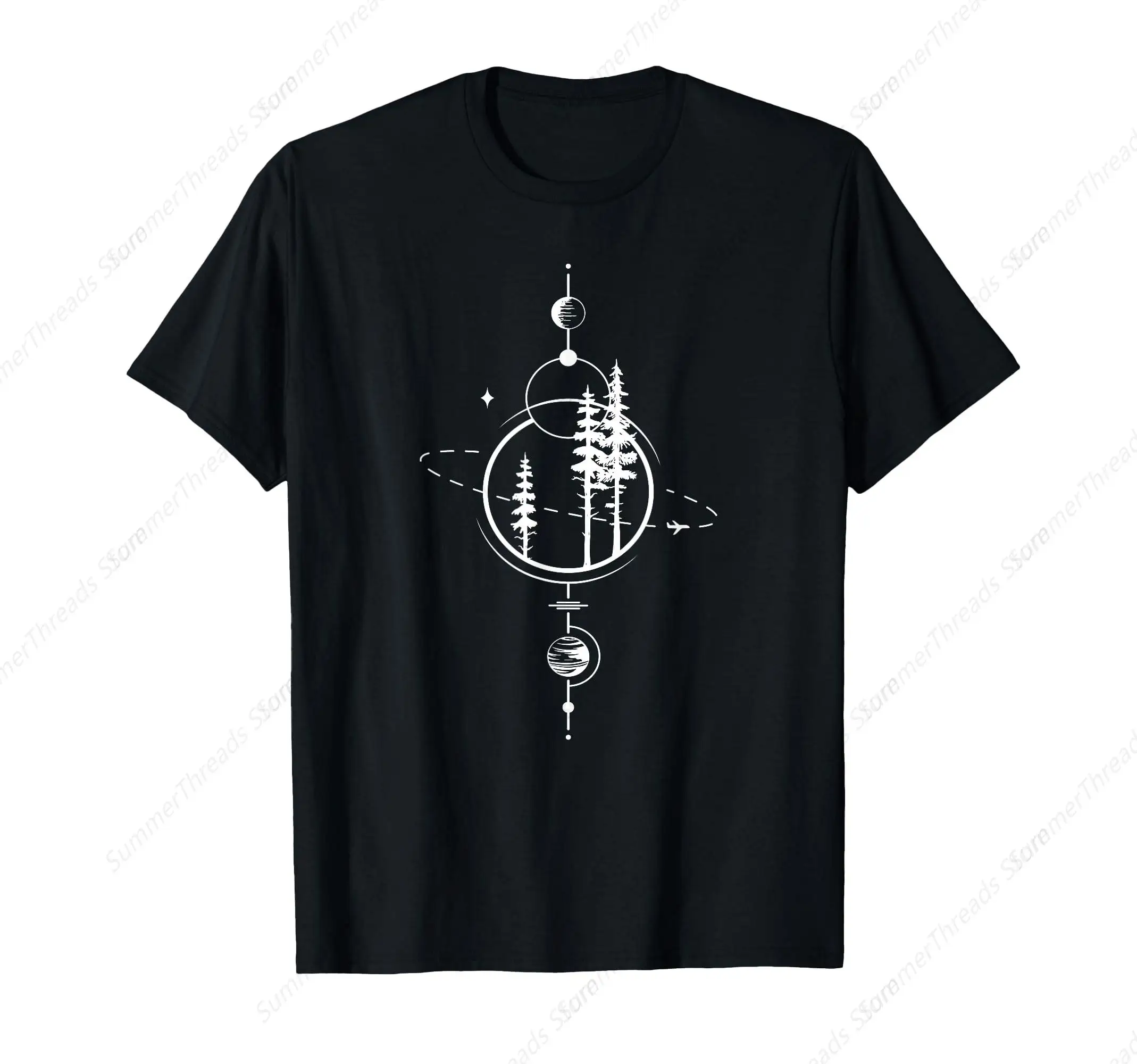 Unique Minimalist Geometry Art | Forest Space Galaxy Planets T-Shirt