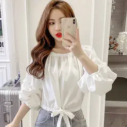 200 Pounds One Shoulder Bubble Sleeve Women's Shirt Summer 2024 Versatile Belly Covering Mid Sleeved Chiffon Shirt Top for Women