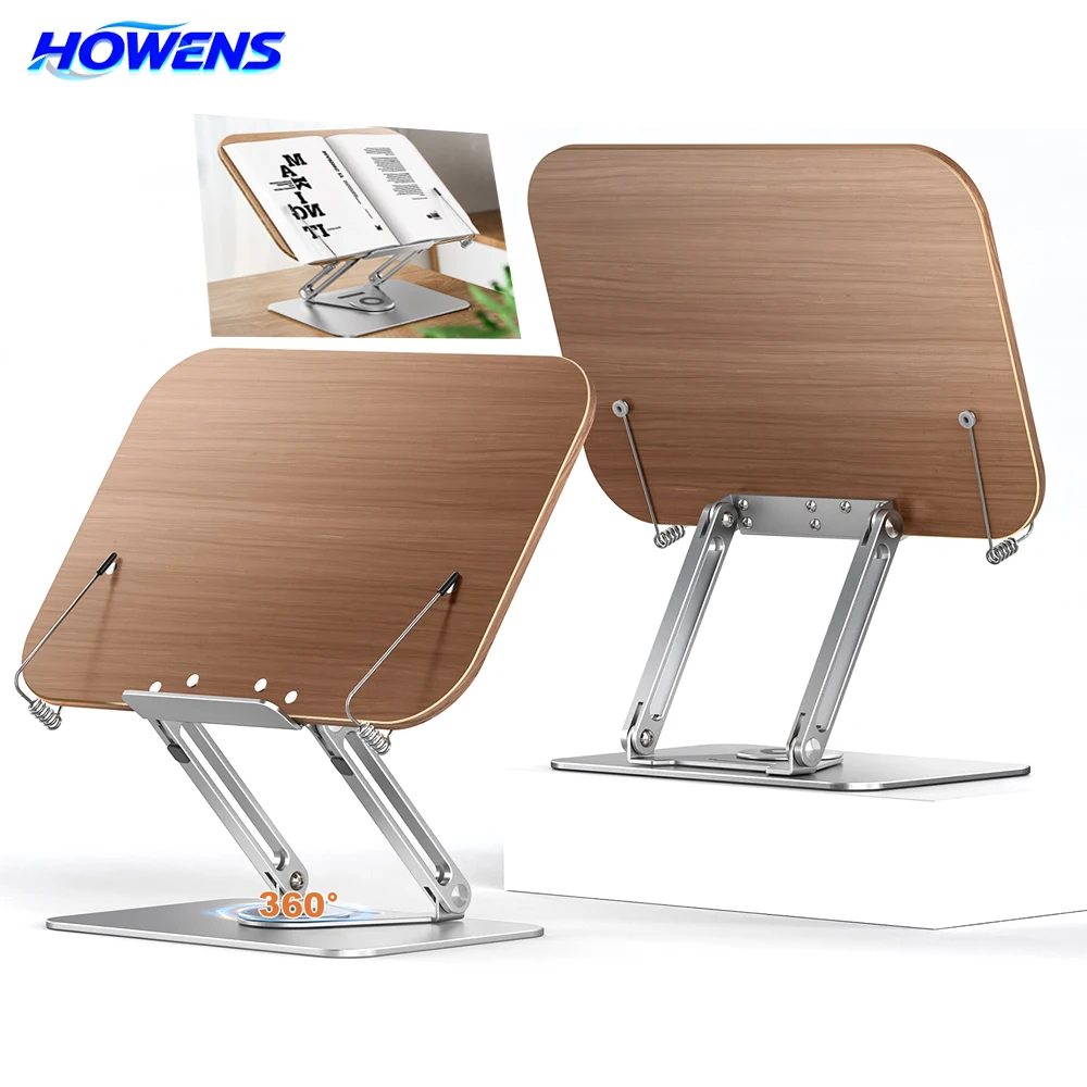 howens-360°-rotating-adjustable-book-stand-foldable-desktop-labtop-teaching-reading-holder-with-elastic-page-clip-multifuction