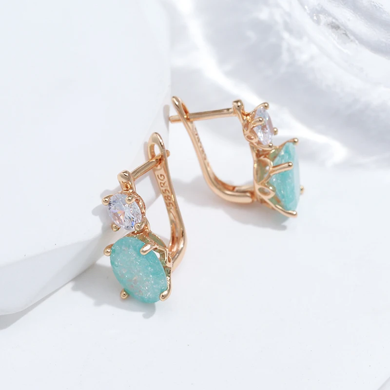 Kinel New Emerald Oval Cut Zircon Drop Earrings for Women Luxury Natural Zircon With 585 Rose Gold Earrings Wedding Jewelry