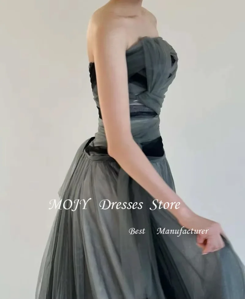 모지 코리아 스트랩리스 이브닝 드레스 맞춤형 정장 프롬 드레스 민소매 튤 웨딩드레스 특별한 날 파티 이브닝 가운