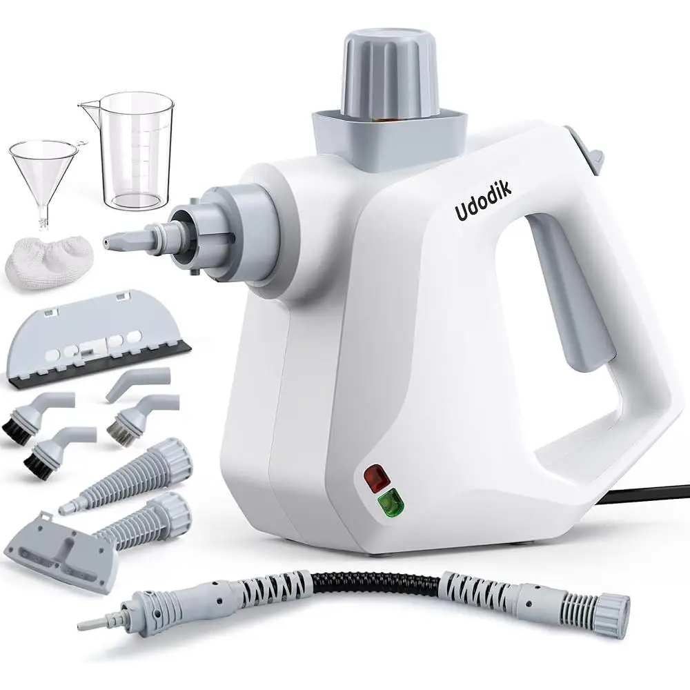 منظف بخار محمول متعدد الأغراض، جهاز تنظيف بالبخار مع قفل أمان، 10 ملحقات لتنظيف المنزل والسيارة