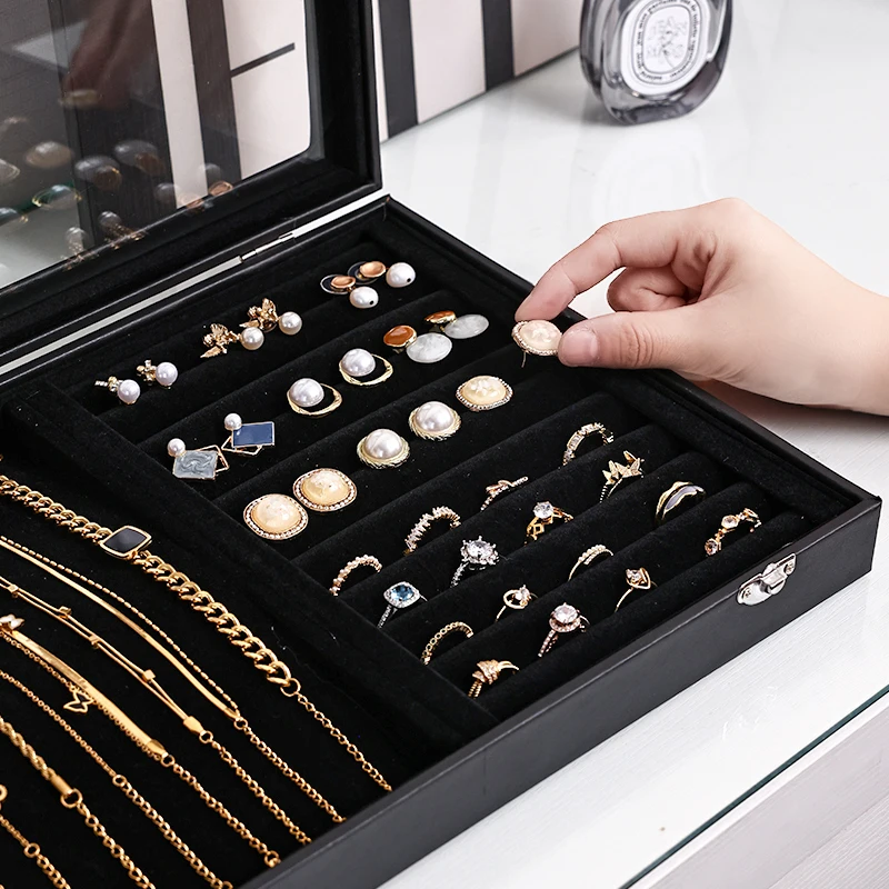 قطعة واحدة من صندوق المجوهرات المقاوم للغبار بإبزيم، صندوق عرض حلقي، صندوق تخزين سوار وقلادة وسوار وأقراط مضاد للأكسدة