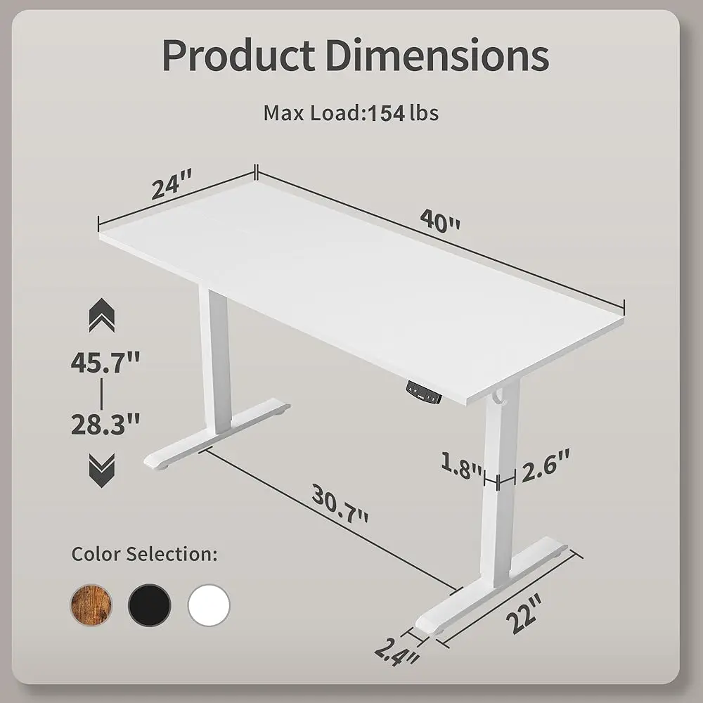Electric Standing Desk 40 X 24 Hes, Height Adjustable Desk, Sit Stand Up For Work Office Home, Ergonomic Rising Computer Table
