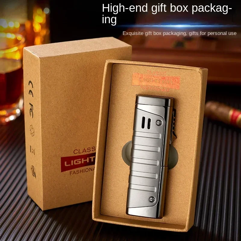 

Тройная пожарная прямая ветрозащитная надувная зажигалка с перспективным окном, специальная зажигалка для сигар для мужского подарка