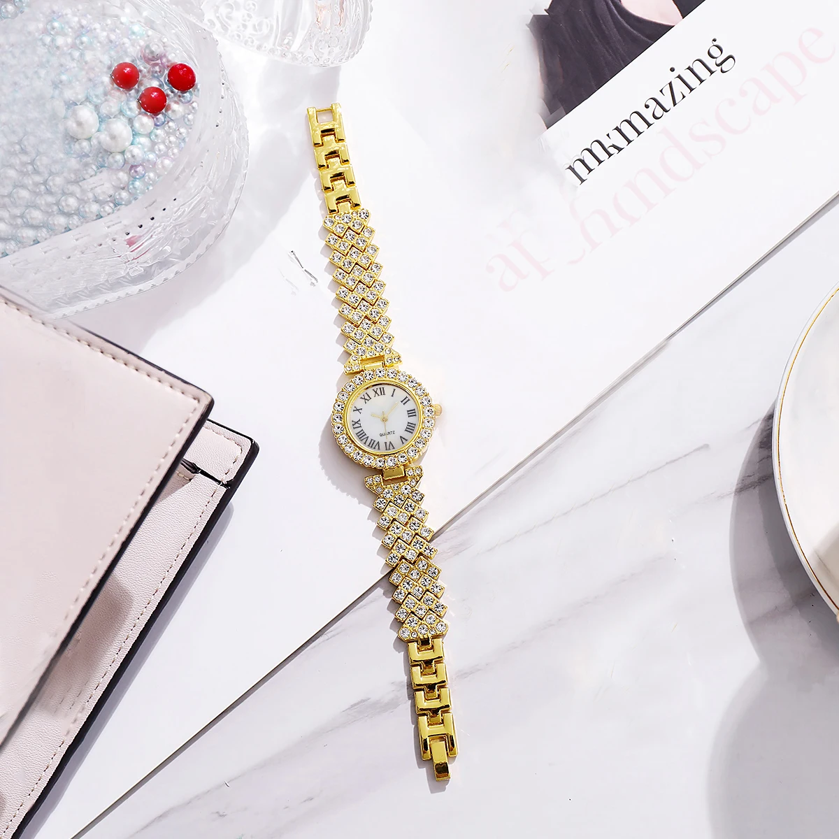 6 sztuk moda damska zegarki luksusowe Rhinestone Roma Dial zegarek kwarcowy zestaw biżuterii Relogio Feminino (bez pudełka) — zdjęcie 5