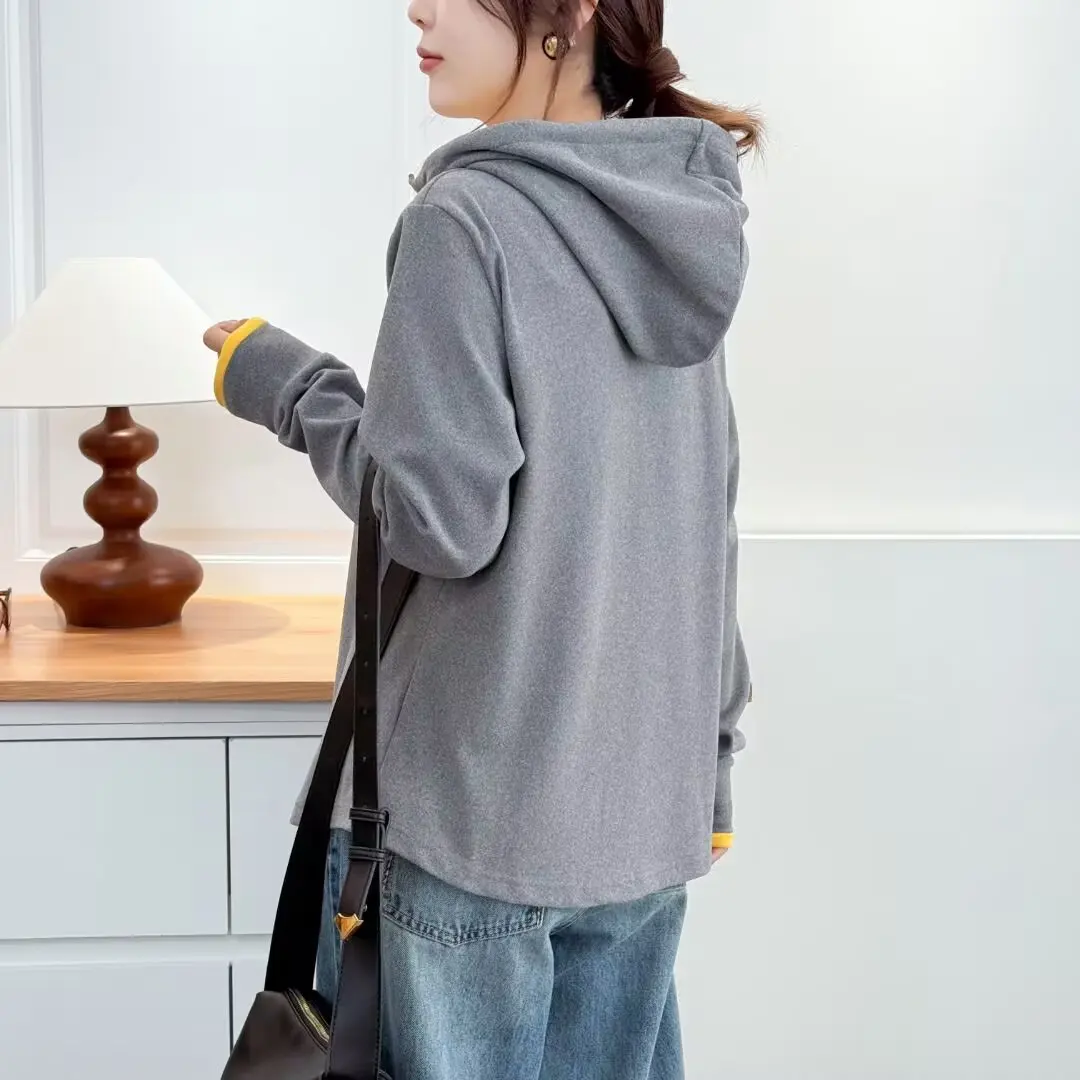 XXXXL Fashion Plus Size Damen-Kapuzenpullover 2025, Herbst-Winter, farbblockierter Reißverschluss, halboffen, langärmeliges Sweatshirt mit Kapuze 2583