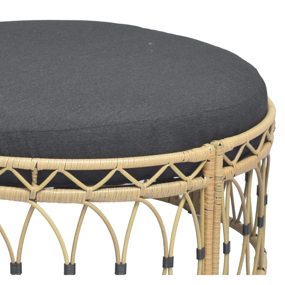 Lilah Outdoor Rieten 36" Ronde Poef, Zwart