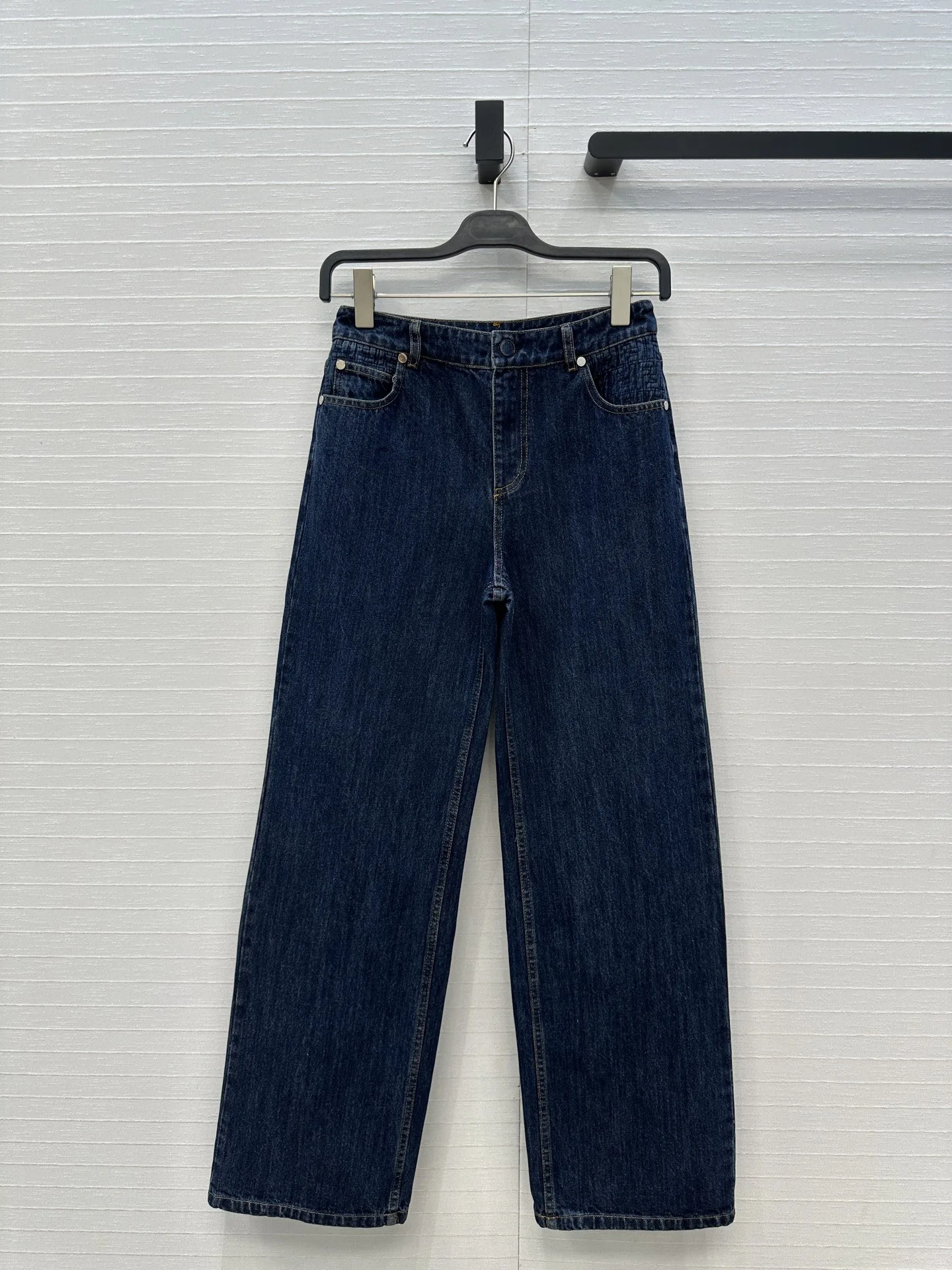 Denim jeans met hoge taille en rechte pijpen Casual getailleerde blauwe afslankende lange broek Dames katoenen stretchrits Pure kleur Herfst