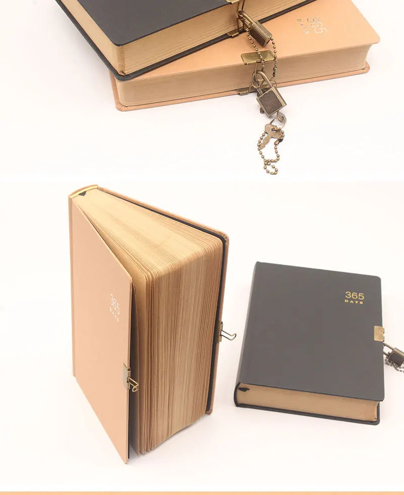 Vintage Schedule Book Notebook with Lock Hand Account Thickened Kraft Paper Office Notebook Diary