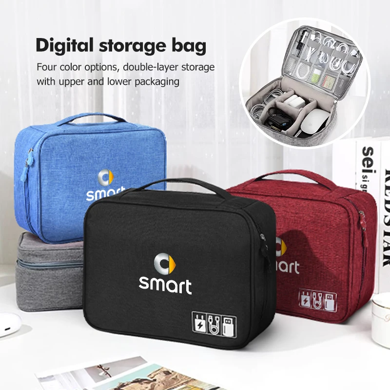 Car Digital USB Line Charger Plug Storage Bag Travel Cable Case For Smart 451 450 Crossblade City Cabrio City-Coupe Roadster