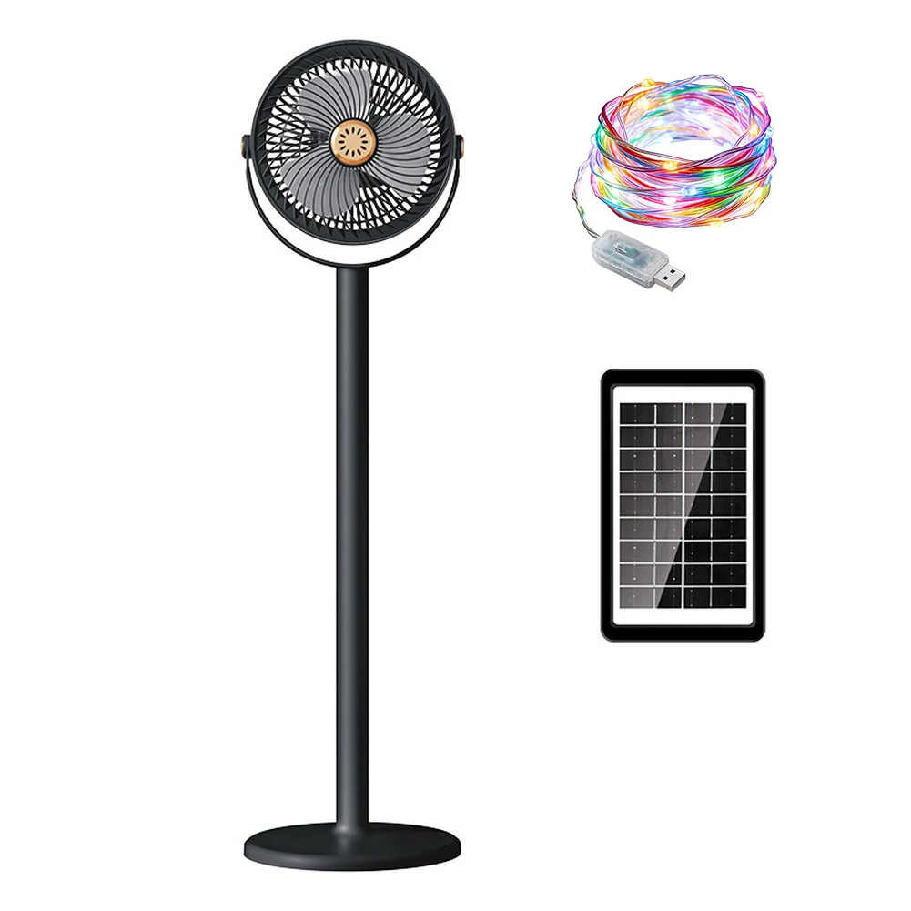 Floor Fan USB 5-Speed Portable Solar Charging Telescopic Colorful Lighting-Light Fan Summer Outdoor/Household Vertical Fan