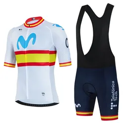 Movistar Cycling Jersey Set Short Sleeve Spain Men Anti-UV Bike Sportswear Team Summer Bicycle Clothing Maillot Ciclismo Hombre