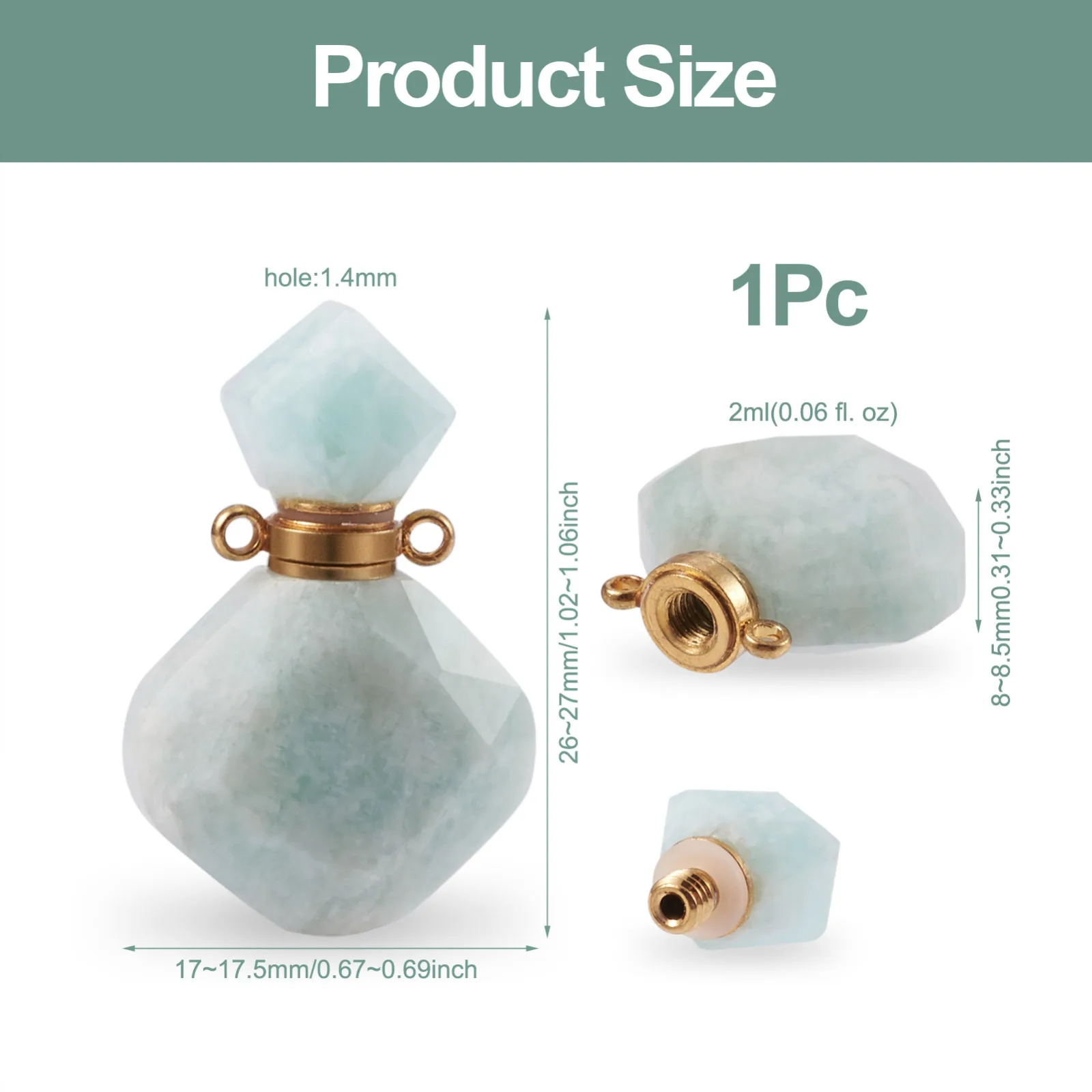 1pc Rhombus Natural Stone Amazonites Perfume Bottle Pendants For Necklace Reiki Essential Oil Diffuser Bottle Charm Jewelry