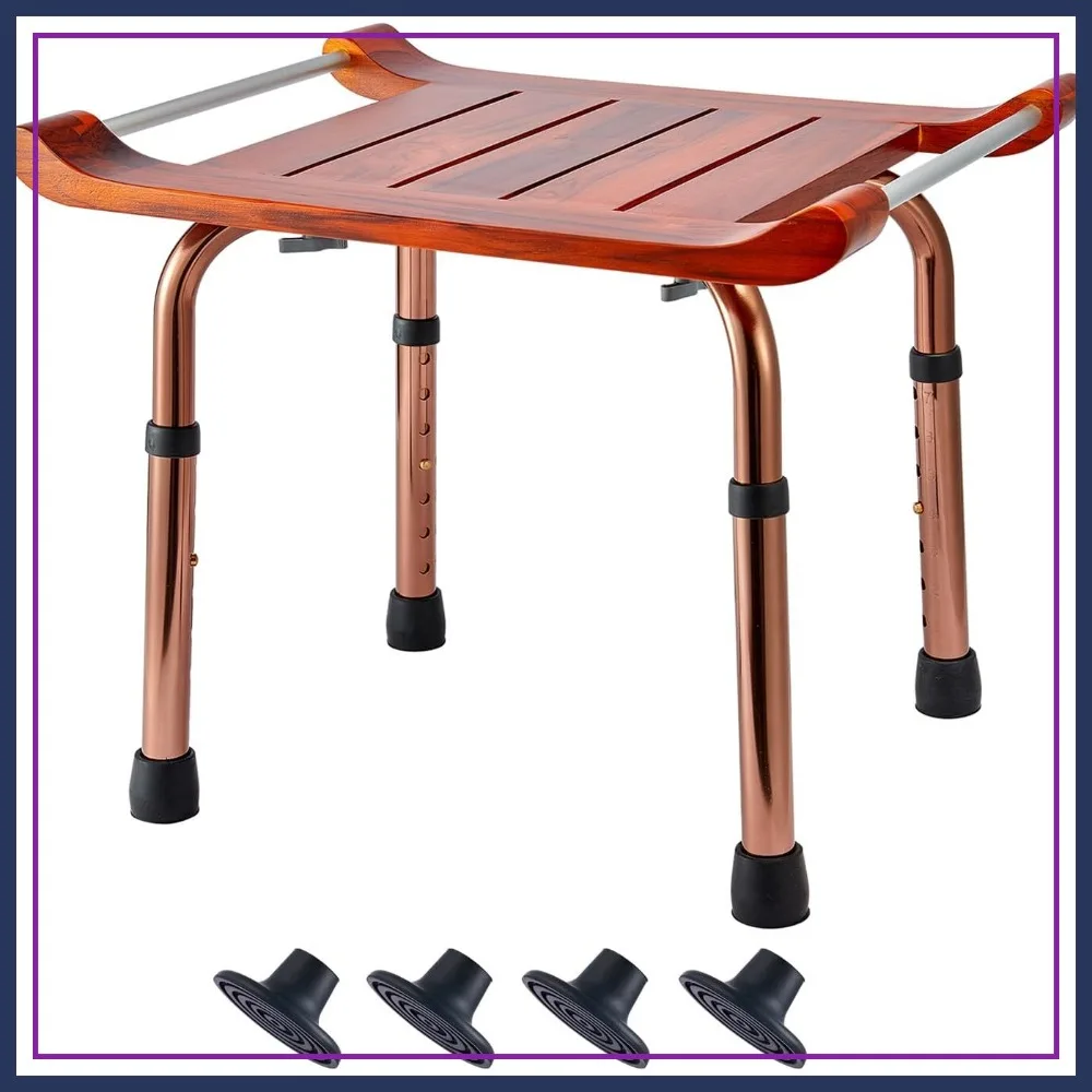 

Teak Shower Bench Stool Seat for Bathroom, Elderly & Disabled, Adjustable Height