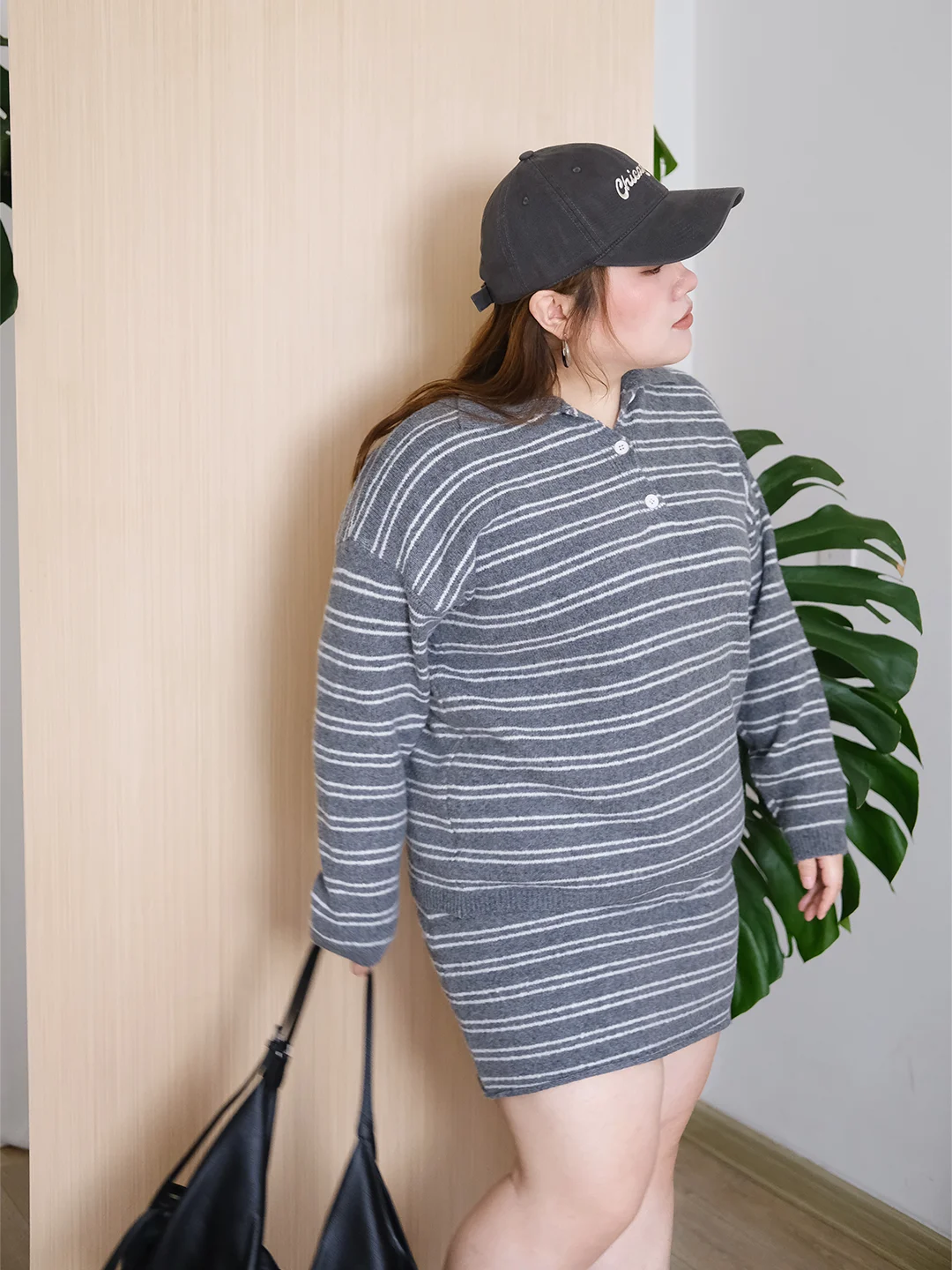 

Zooobaby020 Корейский простой полосатый вязаный топ с длинными рукавами и юбкой для женщин, модная повседневная одежда