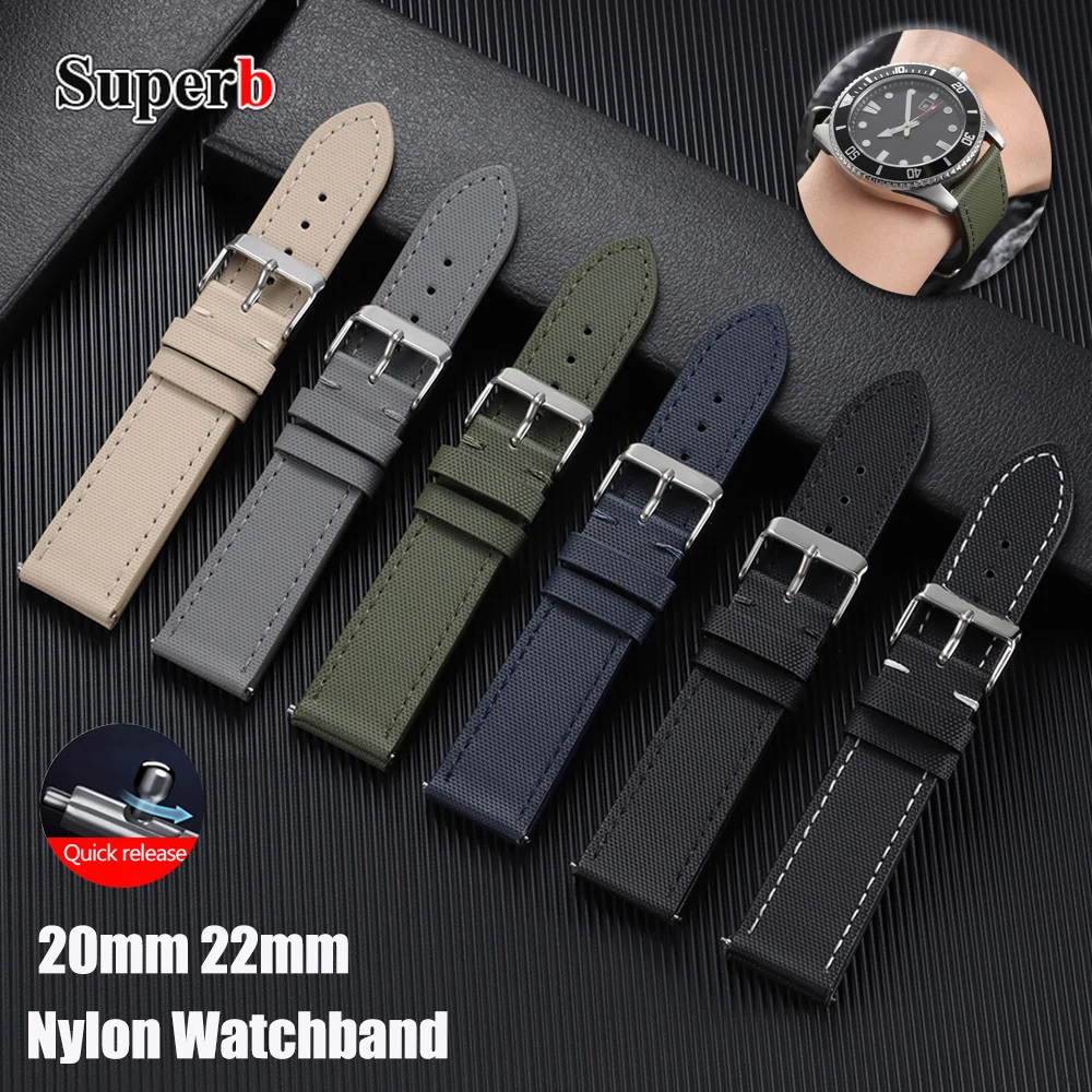 

20mm 22mm Quality Sailcloth Leather Watch Strap for Seiko Belt Waterproof Fabric Watchband Qucik Release Wristband Accessories
