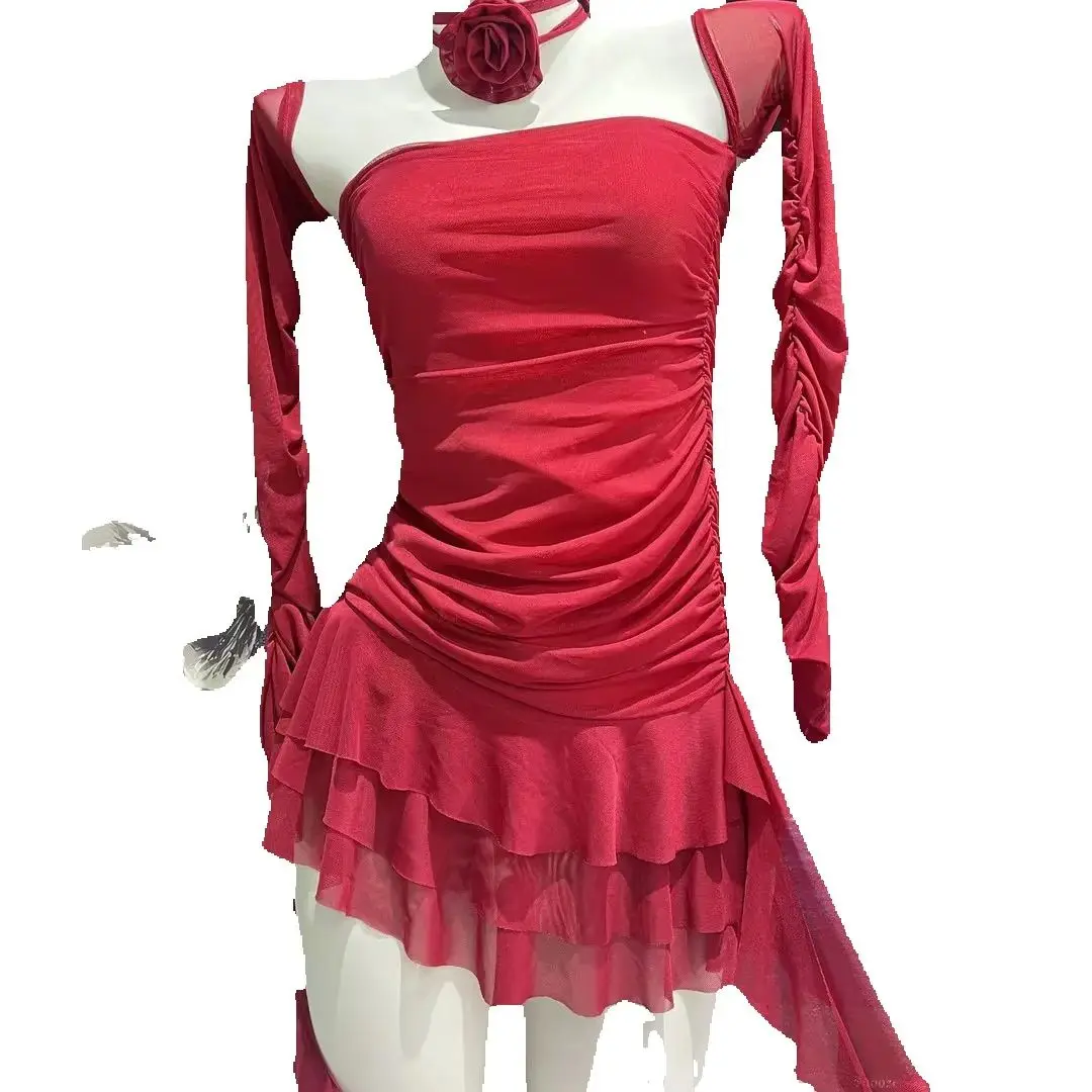 

New Design Women's Sexy Dating Dress Night Club Dancing Queen Lingerie Dress Red Lonng Sleeve Babydoll Nightwear