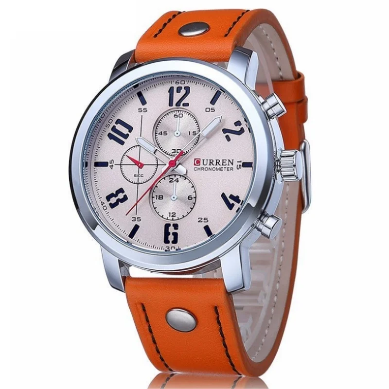 CURREN 8164 Orologio al quarzo da uomo arancione nero moda unico cinturino in pelle cool orologio da polso per cronografo regalo maschile non disponibile