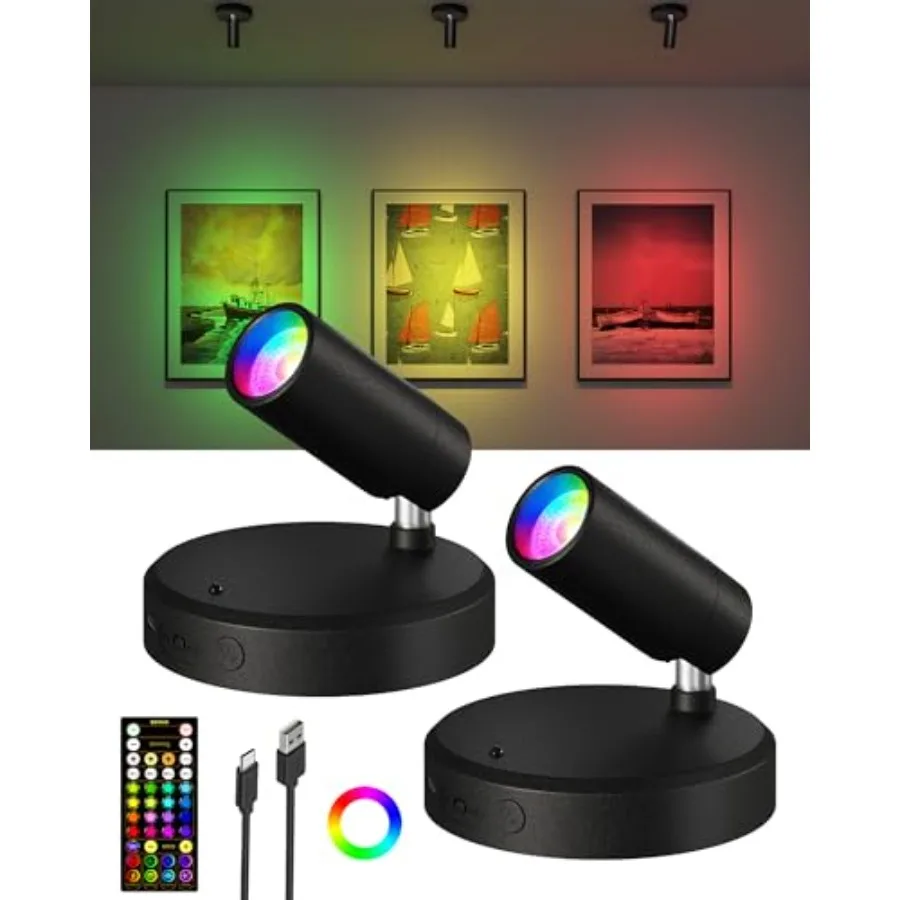 

RGB-светильники для помещений с пультом ДУ, перезаряжаемые, 5500 мАч, для подсветки картин, режим DIY и 83 цвета, беспроводные, миниатюрные, A