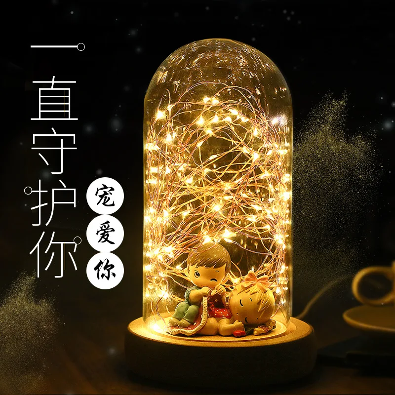 Firewood silver glass cover night light Tiktok micro landscape gifts customized gifts creative table bar lamp