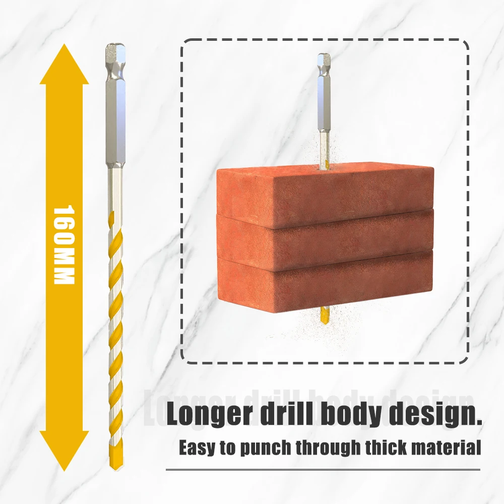 5 sztuk 5/6/8/10/12mm 1/4 uchwyt sześciokątny 160mm wiertło z węglika wolframu do murarskiego betonu ceramiczne płytki granitowe kamień drewno