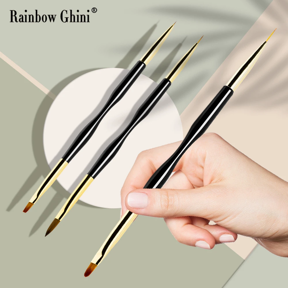 RG 3 قطعة مزدوجة نهاية البلاستيك مقبض رسمت فرشاة دائم مرنة مسمار الفن لتقوم بها بنفسك تشكيل فرشاة متعددة الوظائف مسمار الجمال أداة