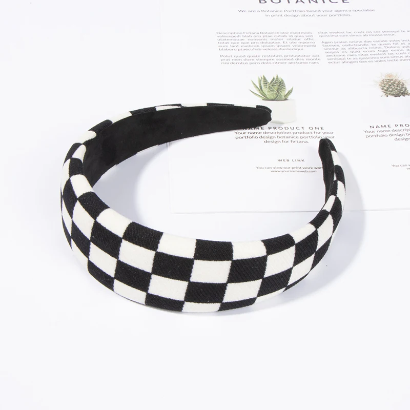 Checkerboard Rộng Mũ Trùm Đầu Đen Trắng Kẻ Sọc Vải Hairbands Cho Nữ Phụ Kiện Tóc Bé Gái Thời Trang Hiện Đại Hàng Ngày Mũ Đợi Đầu Đa Năng