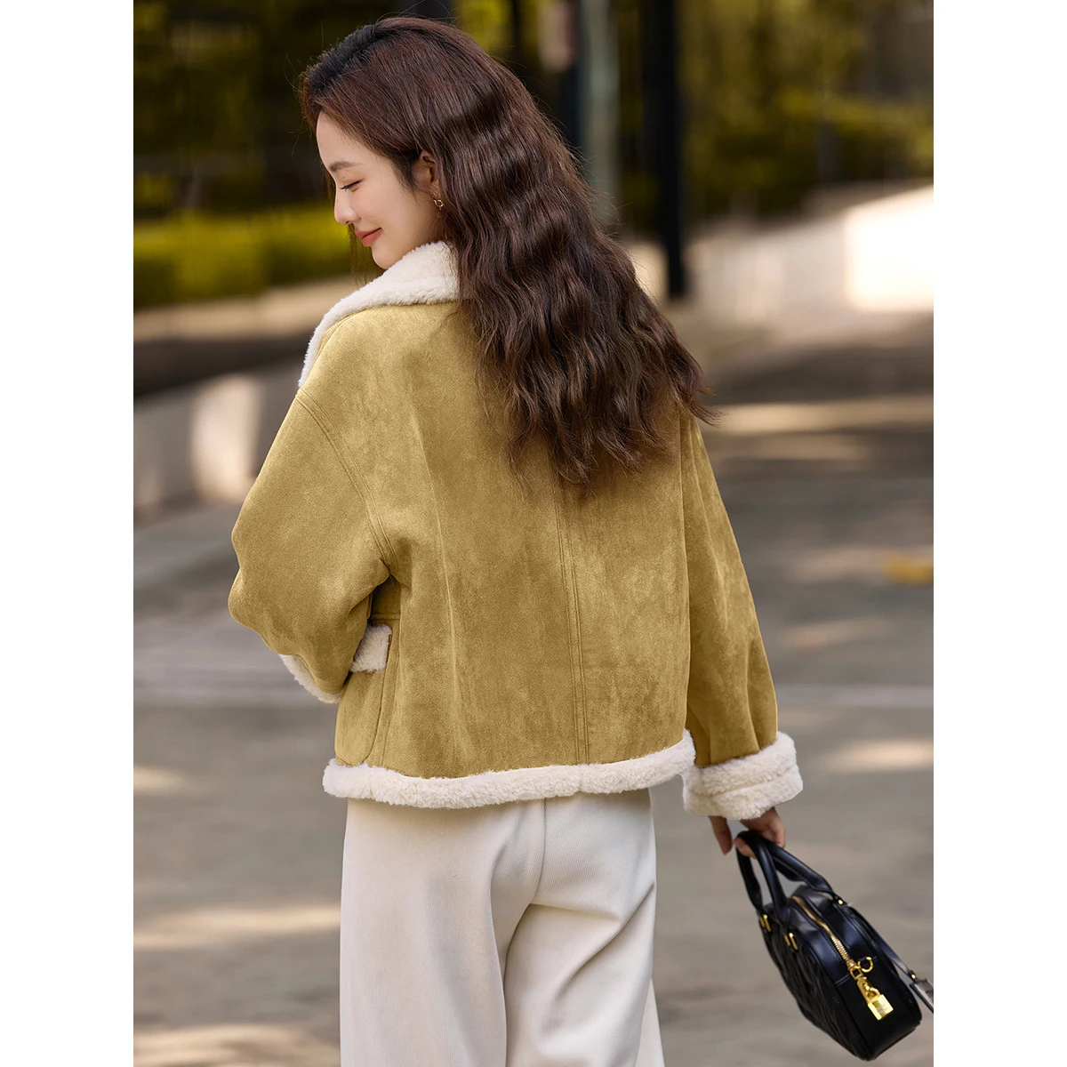 VIMLY mode Faux cuir vestes pour femmes rétro corne bouton polaire doublé vêtements d'extérieur col montant chaud dame manteaux 30615