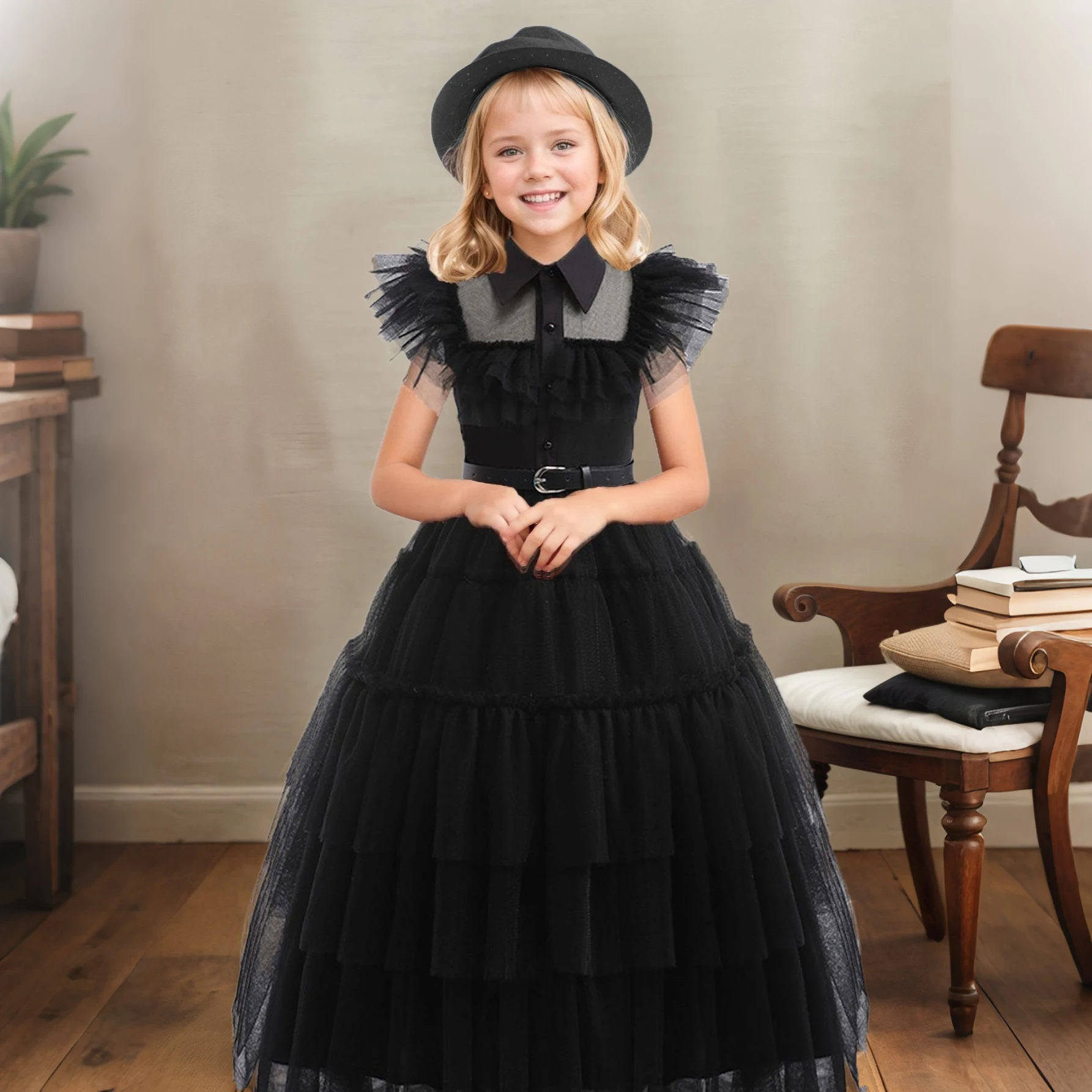 Wednesday Addams Costume Girls For Kids Addam 2023 Vestidos Mesh Party Dresses Carnival Costume Wowan Halloween Costume