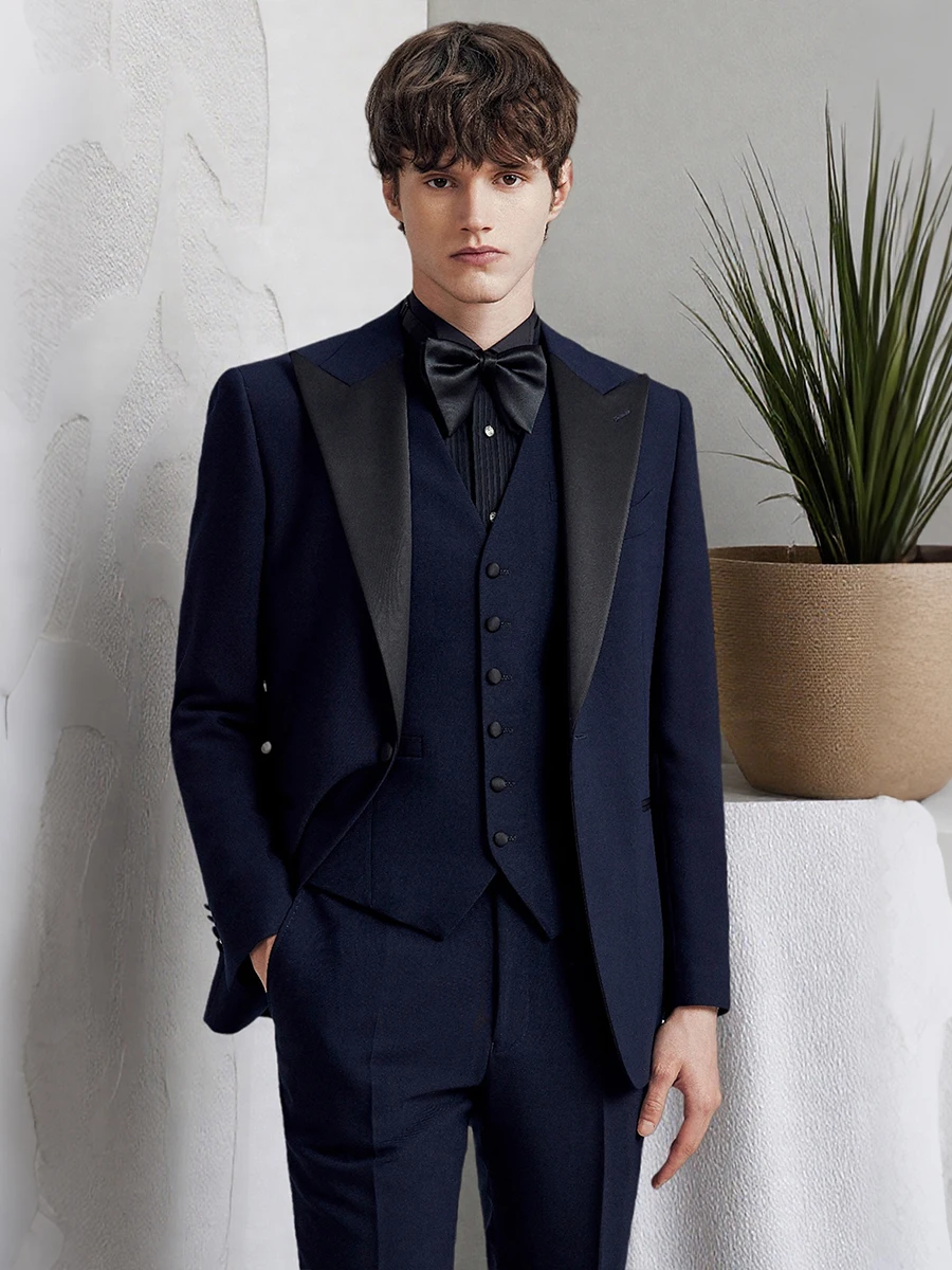 

Мужской костюм-смокинг для жениха Элегантный комплект-смокинг для свадебного ужина Формальный черный костюм с галстуком на осень-зиму Роскошный синий пиджак Брюки