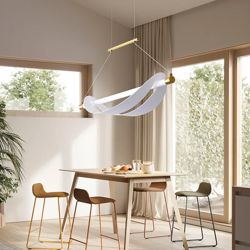 Moderne Minimalistische Koperwit Lang Design Hanglamp Led Dimming Verlichting 80Cm 100Cm 120Cm Hangende Armatuur
