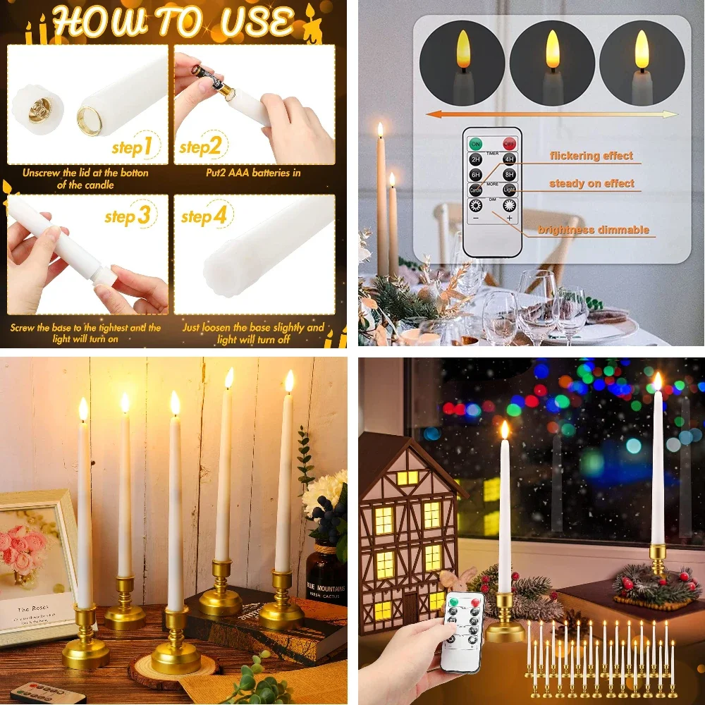 Vlamloze LED-conische kaarsen met afstandsbediening flikkerende elektronische kaars ivoor/witte theeverlichting voor Kerstmis Halloween Home Decor