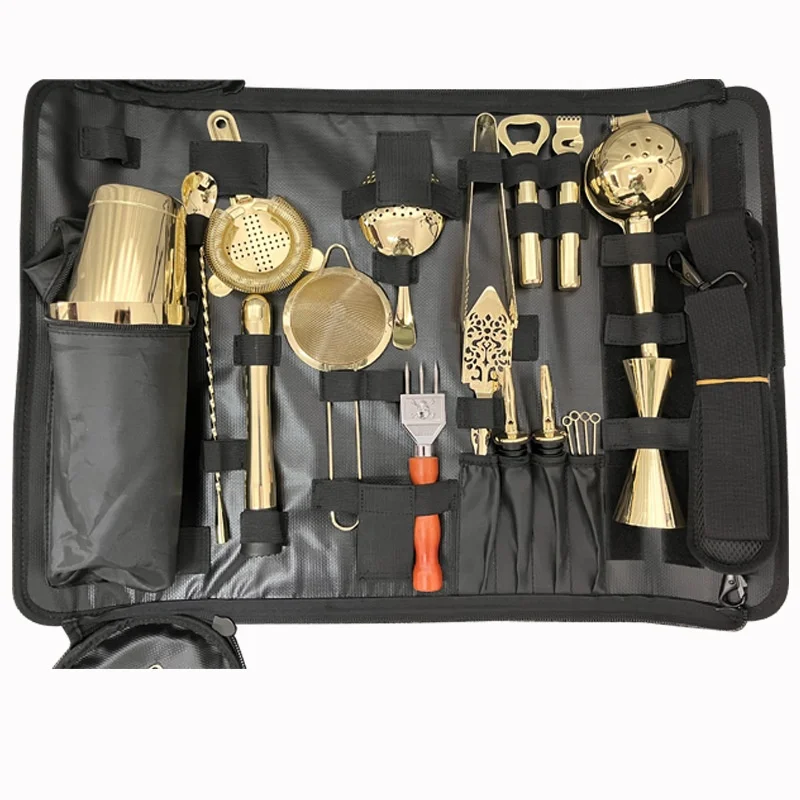 Travel Bartender Kit Bag Professional Bar Tool Set with Stylish Portable Bar Bag and Shoulder Strap for Easy Carry and Storage