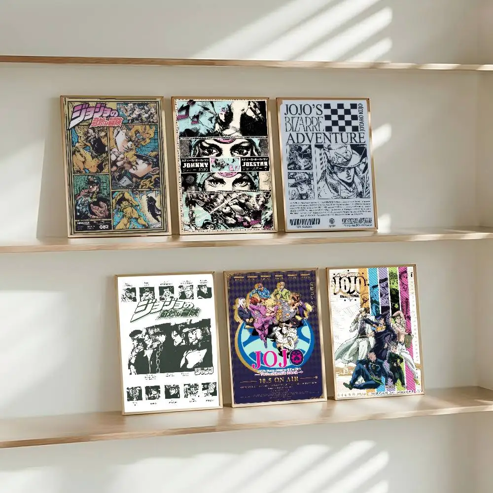 Schwarze J-JoJo Bizarre Adventure Anime-Poster, selbstklebende Dekoration, Wandkunst, weiße Wanddekoration aus Kraftpapier