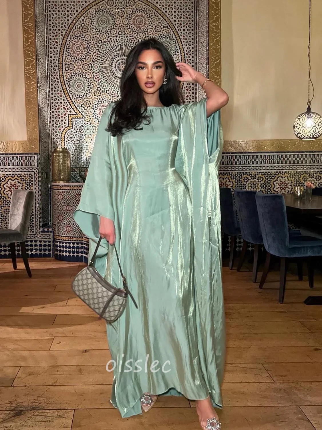 

Oisslec Elegant Evening Dress Mint Green Long Sleeves Ruffled Formal Occasion Gown Prom Dress For Ramadan 2024 vestidos de noche