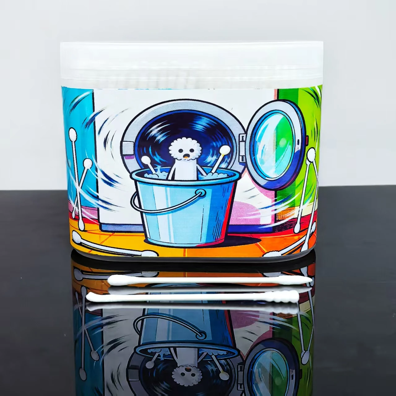 600 قطعة من مسحات القطن ذات المحور الدقيق برأسين مع أنماط إبداعية في صندوق، مسحات قطنية هدية