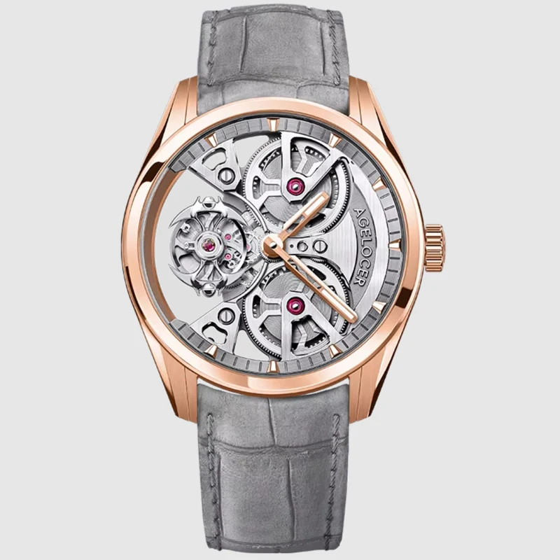AGELOCER Men's Luxury Skeleton Manual Mechanical Watch Free-sprung Balance Manta Tourbillon Watch for Men's Birthday Gift image 3