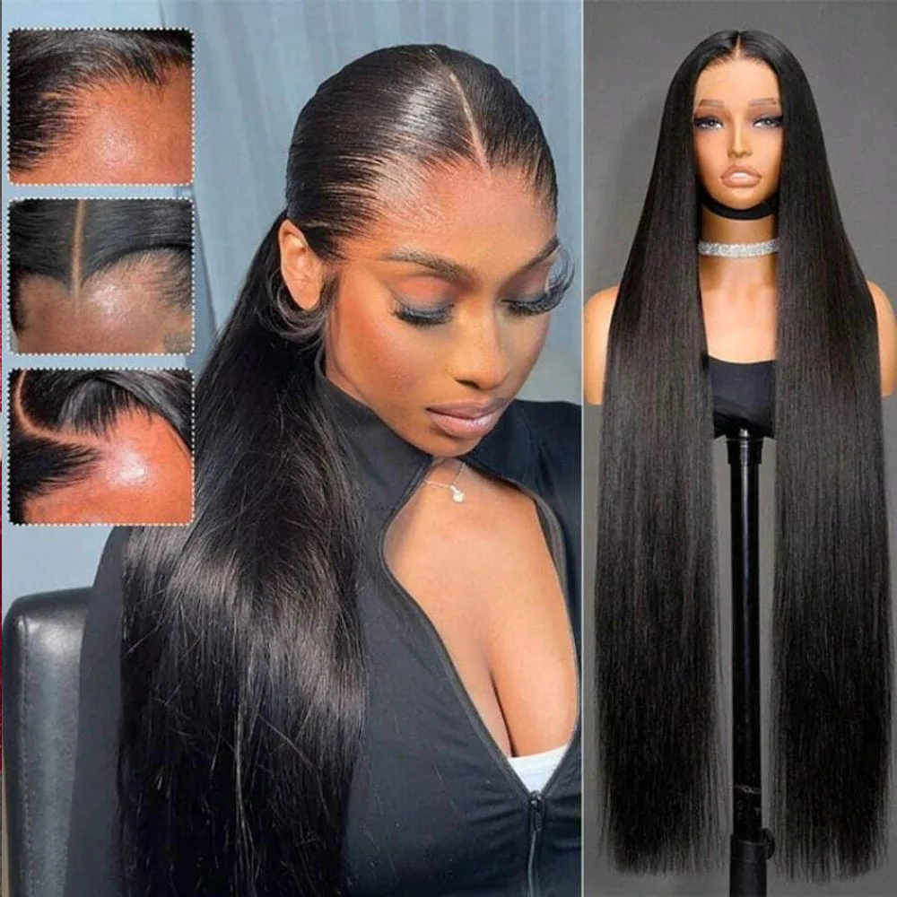 250% densité 40 pouces 13x4 13x6 dentelle avant perruques cheveux humains pré plumés avec des cheveux de bébé Transparent os droite dentelle frontale perruques