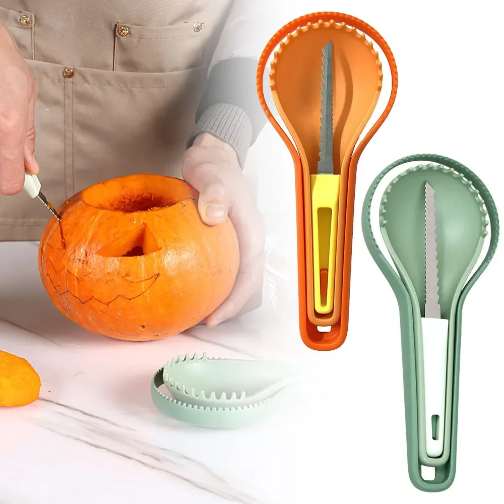 3-In-1 Melon and Fruit Separator Halloween Pumpkin Separator Core-Cutter Carving Pulp Fruit Knife Gadgets Household Kitchen