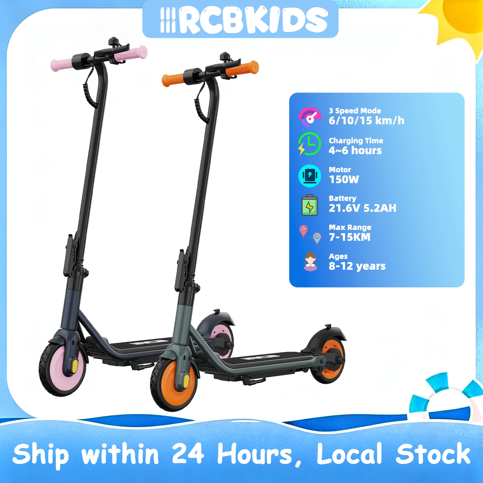 RCB KIDS R7X Kinder Elektroroller Fahrspielzeug 15km/h 15km Reichweite 7" faltbar Sicherer Outdoor Spielzeug Geschenk für 8-12 Jahre Kinder