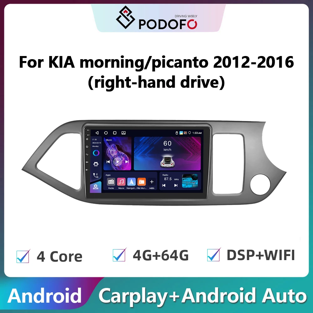 

Podofo 2din Android Car Radio For KIA morning/picanto 2012-2016 Carplay Stereo Player Autoradio WIFI GPS Navigation FM/RDS