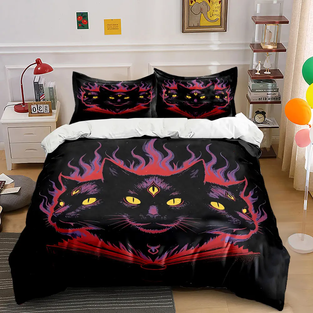 Mystic Cat Trio Art Decor Bedding Set with 1 Duvet Cover 2 Pillowcases Single Double King Queen, Gift