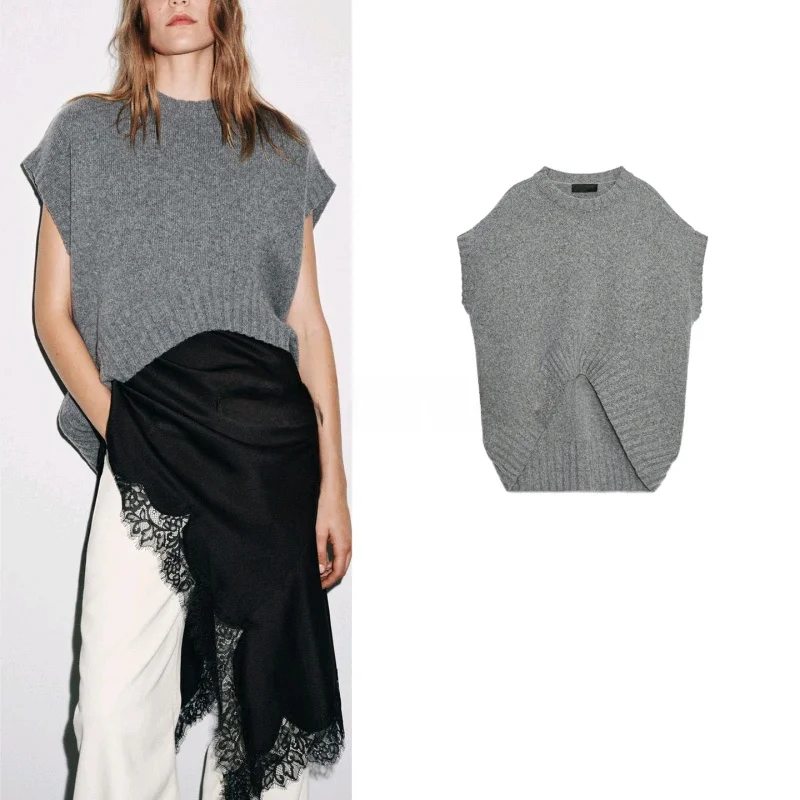 

Осенний женский вязаный шерстяной жилет большого размера в рубчик Gracias Svel round Ne Navy Sle Slim Fit полиэфирная ткань